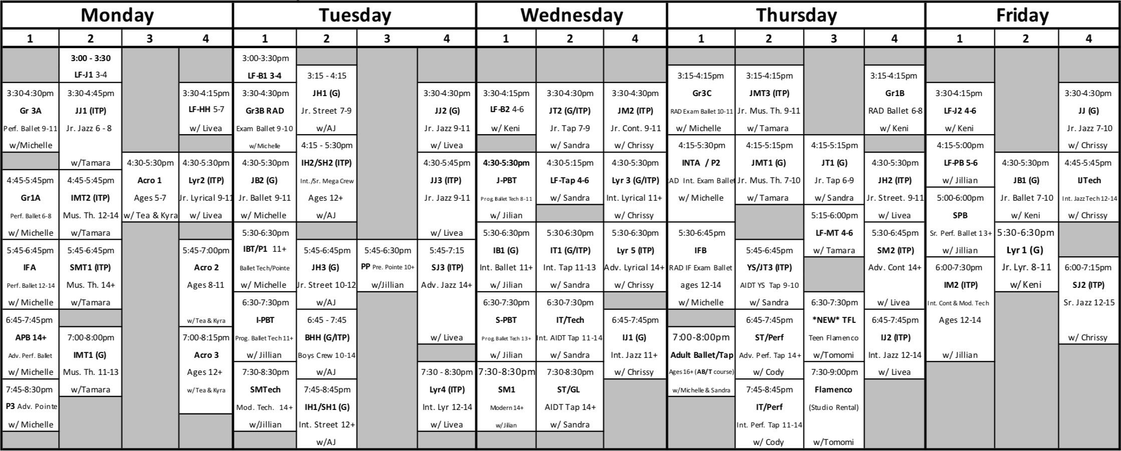 2019-2020 Schedule
